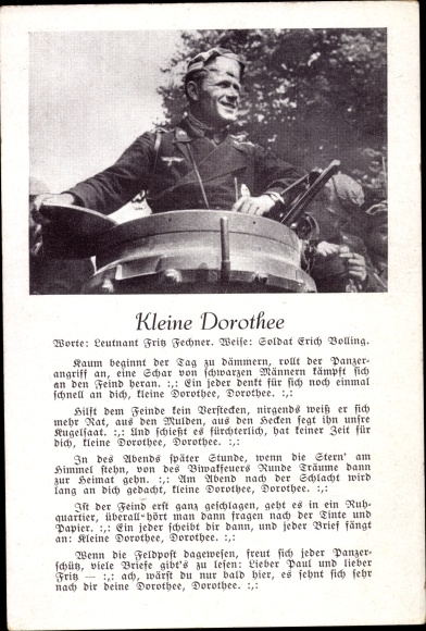 Song Postcard Kleine Dorothee, soldier in a tank, text Fritz Fechner, melody Erich Bolling