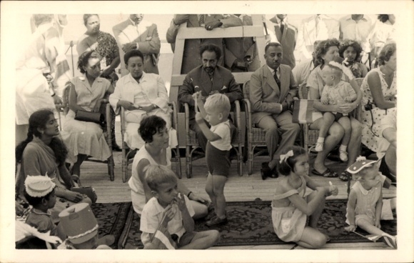 Photo Postcard Emperor Haile Selassie of Ethiopia, children