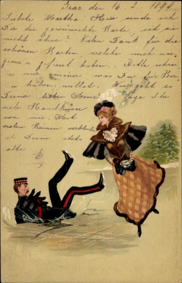 Chromo-Litho Soldier has fallen, Young woman ice skating