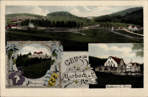 Passepartout Postcard Marbach Marburg an der Lahn, Total, Grafeneck, Inn