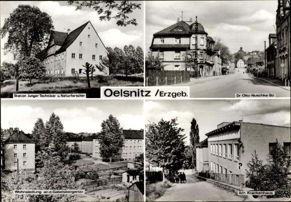 Ak Oelsnitz im Vogtland, Krankenhaus, Wohnsiedlung, Station Junger Techniker und Naturforscher