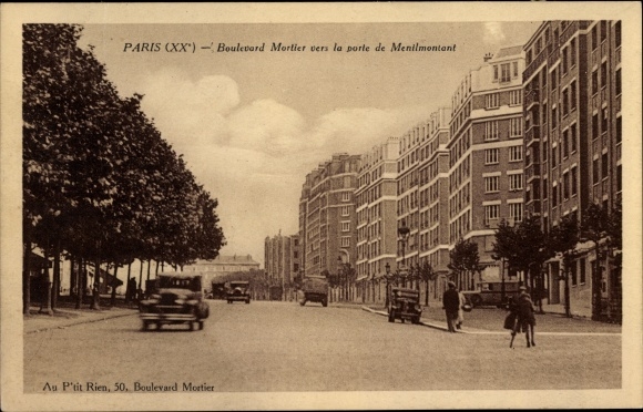 Ak Paris XX Ménilmontant, Boulevard Mortier vers la porte de Menilmontant
