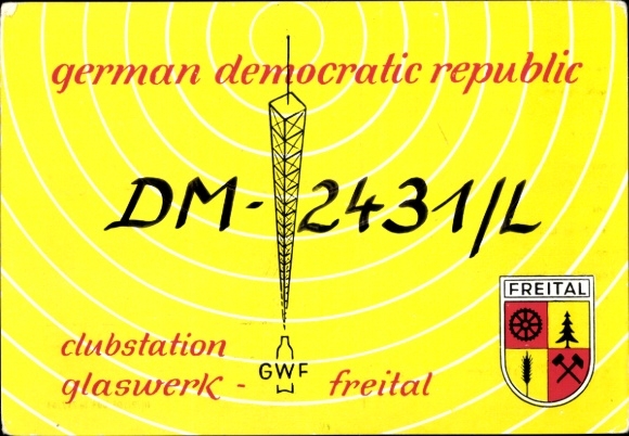 Postcard Freital in Saxony, yellow, TV tower, DM-2431/L, GWF, Clubstation