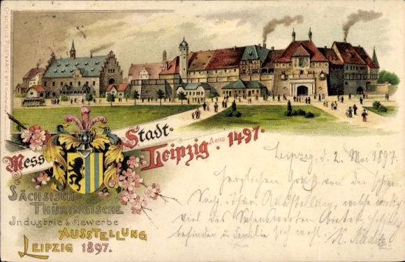 Coat of arms Chromo-Litho Leipzig, Saxon-Thuringian Industrial and Trade Exhibition 1897, City Anno 1497