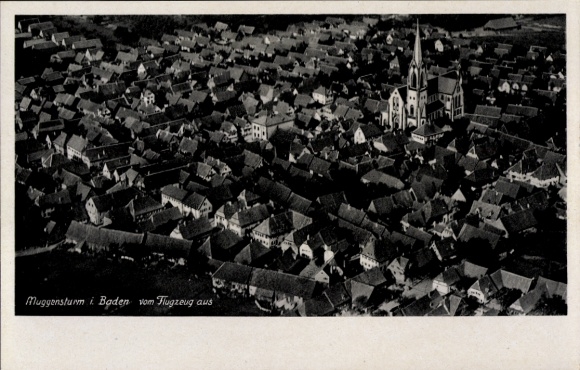Postcard Muggensturm in Baden, aerial photograph