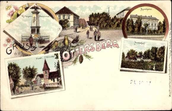 Chromo-Litho Ottersberg in Lower Saxony, Church, Amtshof, pharmacy, war memorial