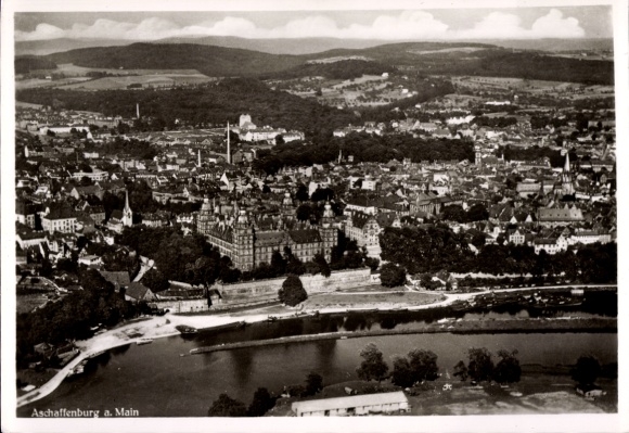 Postcard Aschaffenburg Lower Franconia Bavaria, aerial photograph