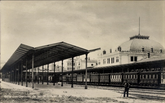 Postcard Constantinople Istanbul Türkiye, train in the station