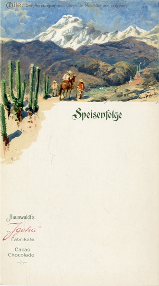 Künstler Menükarte Bohrdt, Hans, Igeha, Schokolade Hauswaldt, Aconagua