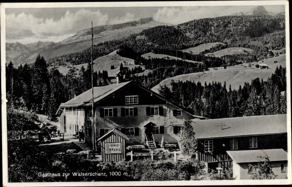Postcard Riezlern Mittelberg in Vorarlberg, Inn zur Walserschanz, border, advertising, Leibniz biscuit