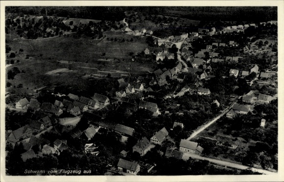 Postcard Schwann Staubenhardt in the Black Forest, aerial photograph of houses, landscape, black and white