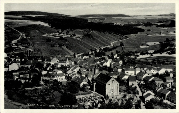 Postcard Conz Konz on the Moselle, aerial photograph