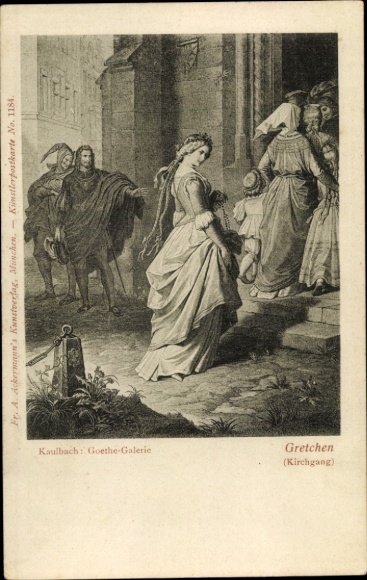 Artist Postcard Kaulbach, Goethe Gallery, Gretchen, Church Service