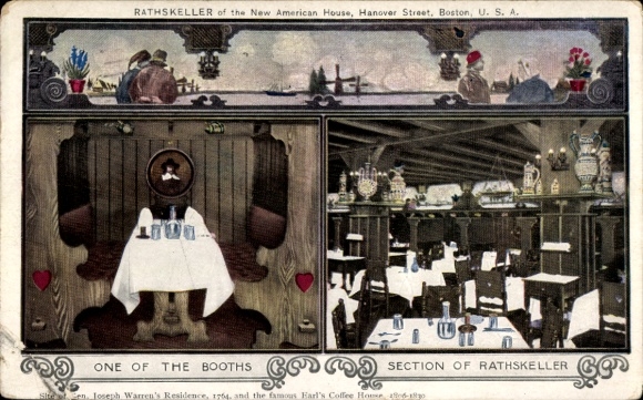 Ak Boston Massachusetts USA, Rathskeller, New American House, Booths, Interieurontwerp