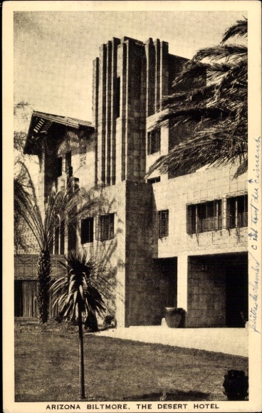 Ak Phoenix Arizona USA, Arizona Biltmore Hotel, Architektur, Palmen, Wüstenstil