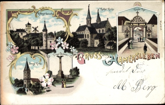 Chromo-Litho Hamersleben, Grauerhof Manor, Catholic Church, Monastery Gate, Ev. Church
