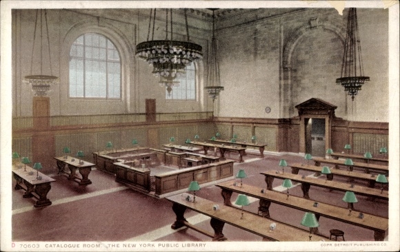 Postcard New York City USA, library, catalog room