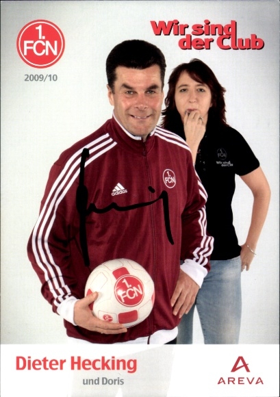 Autograph card coach Dieter Hecking and Doris, 1. FC Nuremberg, autograph