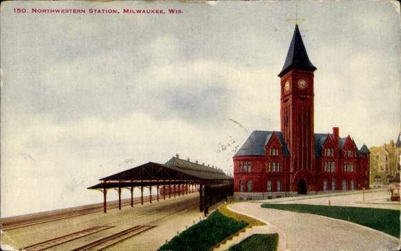 Ak Milwaukee Wisconsin USA, Noordwestelijk treinstation, trackweergave
