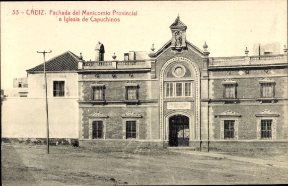 Postcard Cádiz Andalusia, facade of the Provincial Hospital, Church of the Capuchins