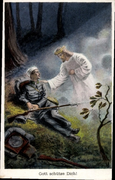 Artist Postcard God bless you, Jesus, wounded soldier