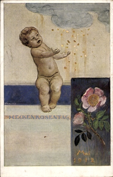 Artist Postcard Kaulbach, Friedrich August, Munich, Hedge Rose Day May 1912, Toddler