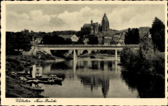 Postcard Wetzlar on the Lahn, city view New Bridge, river, tavern, church