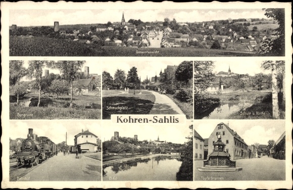 Ak Kohren Sahlis in Sachsen, Stadtansichten, Panorama, Burgwiese, Schule