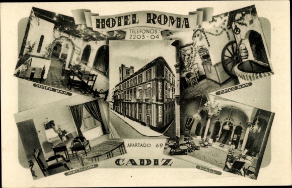 Postcard Cádiz Andalusia Spain, Hotel Roma, Bar, Rooms