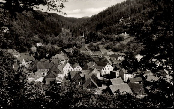Postcard Wirsberg in the Fichtelgebirge, Black Forest landscape, historic buildings, church tower, close to nature...