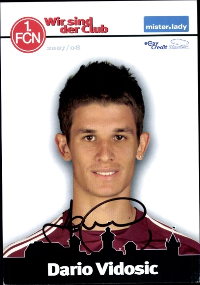 Autograph card footballer Dario Vidosic, 1. FC Nuremberg, autograph