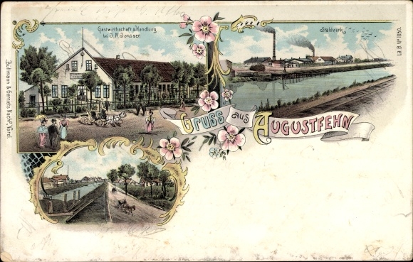 Chromo-Litho Augustfehn Apen in Oldenburg Ammerland, steelworks, inn
