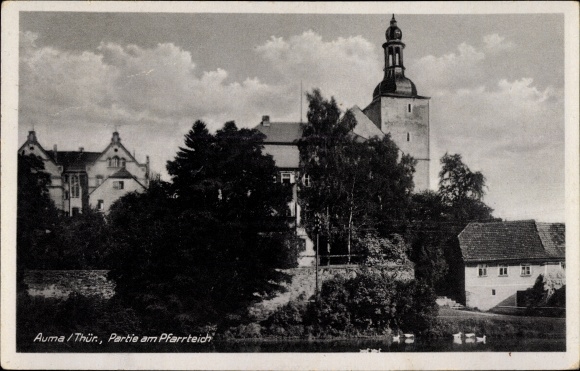 Ak Auma in Thüringen, Partie am Pfarrteich
