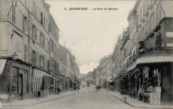 Postcard Courbevoie Hauts de Seine, street view, La Rue de Bezons, architecture, lively street