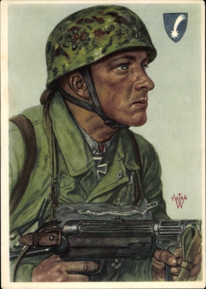 Artist Postcard Willrich, Wolfgang, Sergeant Helmut Arpke, Knight's Cross recipient, VDA School Collection 1940