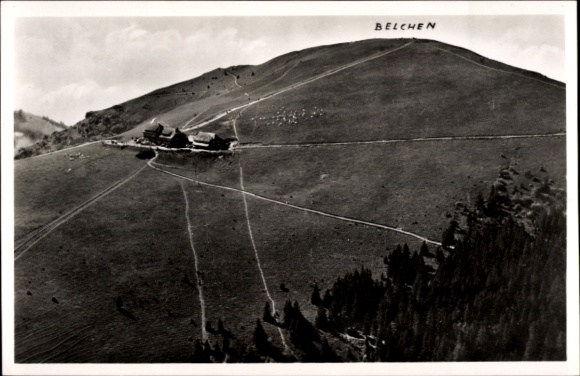 Ak Münstertal im Schwarzwald, Belchen, Gebirgslandschaft, Hotel Belchenhaus, BELCHEN Schriftzug