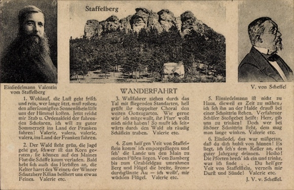 Postcard Bad Staffelstein am Main Upper Franconia, Staffelberg, Valentin Mühe, Joseph Victor von Scheffel