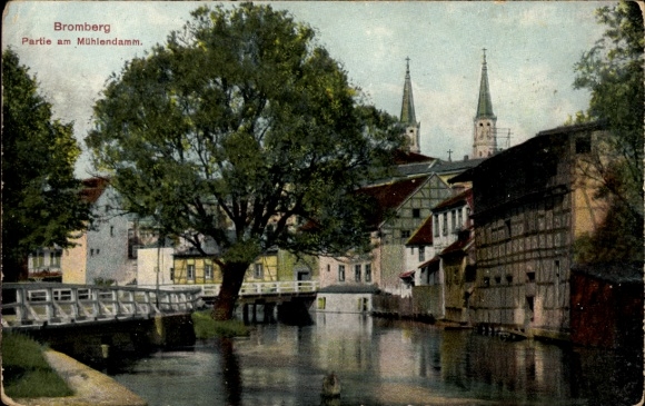 Ak Bydgoszcz Bromberg Westpreußen, am Mühlendamm