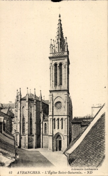 Ak Avranches Manche, Eglise Saint-Saturnin, Turm, Gebäude,  Schwarz-Weiß