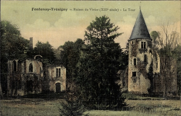 Ak Fontenay Tresigny Seine et Marne, Ruines du Vivier, La Tour