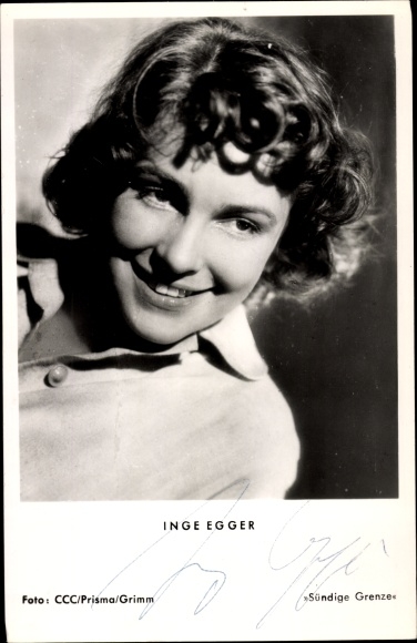 Postcard actress Inge Egger, portrait, autograph