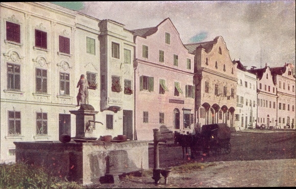 PC Neufelden in the Mühlviertel Upper Austria, street section, fountain