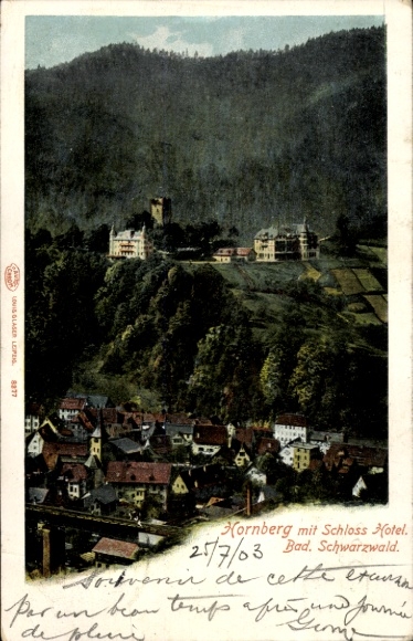 Ak Hornberg in het Zwarte Woud, Hornberg met kasteel, Hotel Bad Schwarzwald, uitzicht op de stad