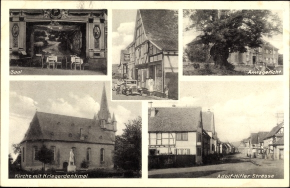 Ak Altenstadt in Hessen, Saalbau Lips, Kirche, Kriegerdenkmal, Amtsgericht, Adolf Hitler Straße