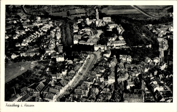 Postcard Friedberg in Hesse, aerial view of the city of Friedberg, buildings, green surroundings