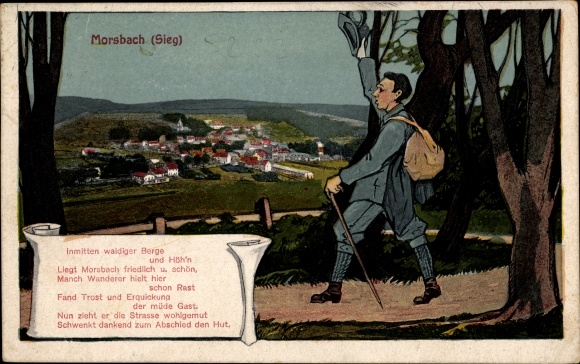 Ak Morsbach in de wijk Oberberg, algemeen beeld, wandelaar, gedicht