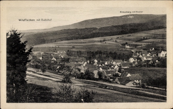 Ak Wildflecken in de Rhön Neder-Franken, panorama van de stad, Kreuzberg met klooster