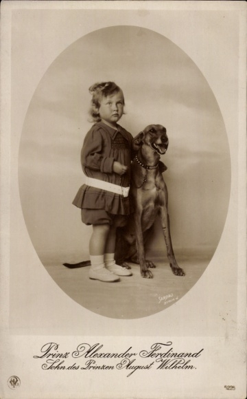 Ak Prins Alexander Ferdinand van Pruisen, portret met hond