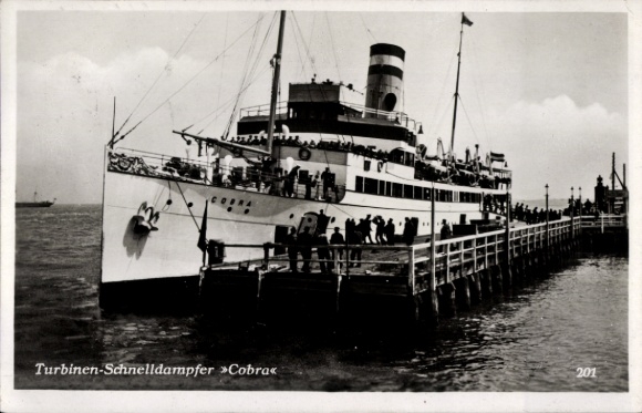 Postcard turbine express steamer Cobra, HAPAG seaside resort service