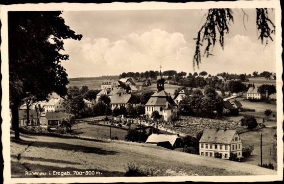 Ak Rübenau Marienberg in het Ertsgebergte van Saksen, gedeeltelijk uitzicht, kerk